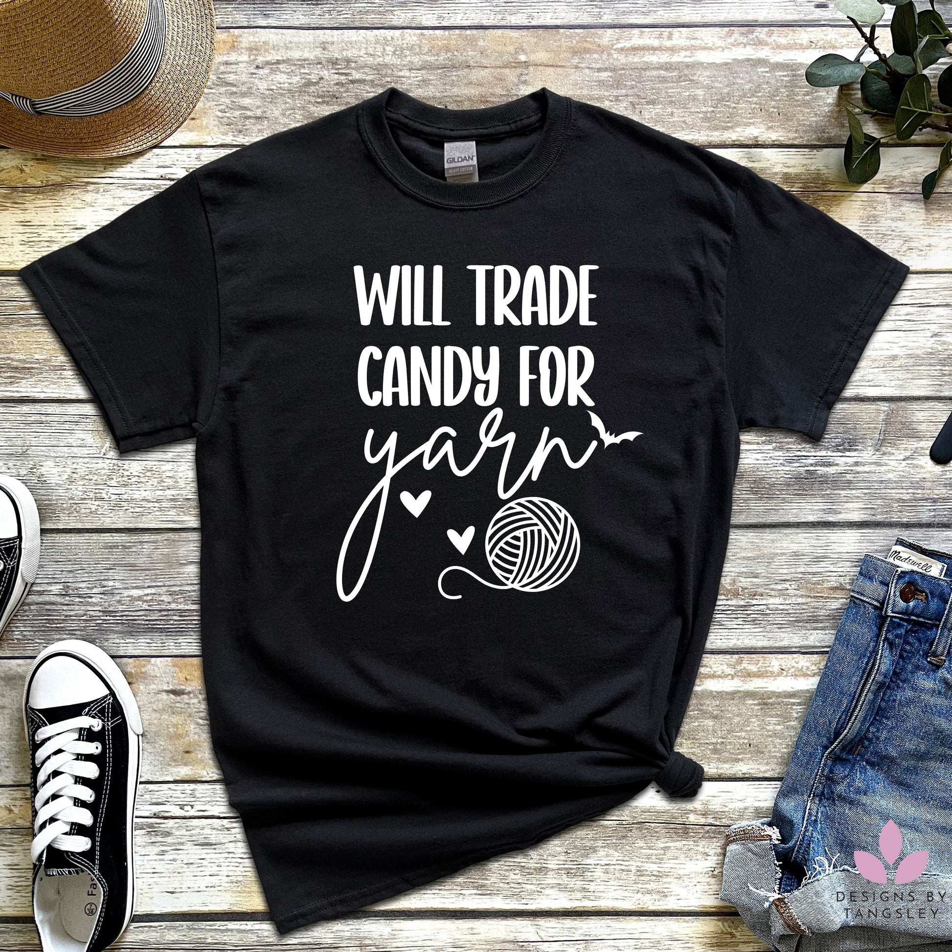 Will Trade Candy For Yarn Unisex T-shirt - Designs by Tangsley