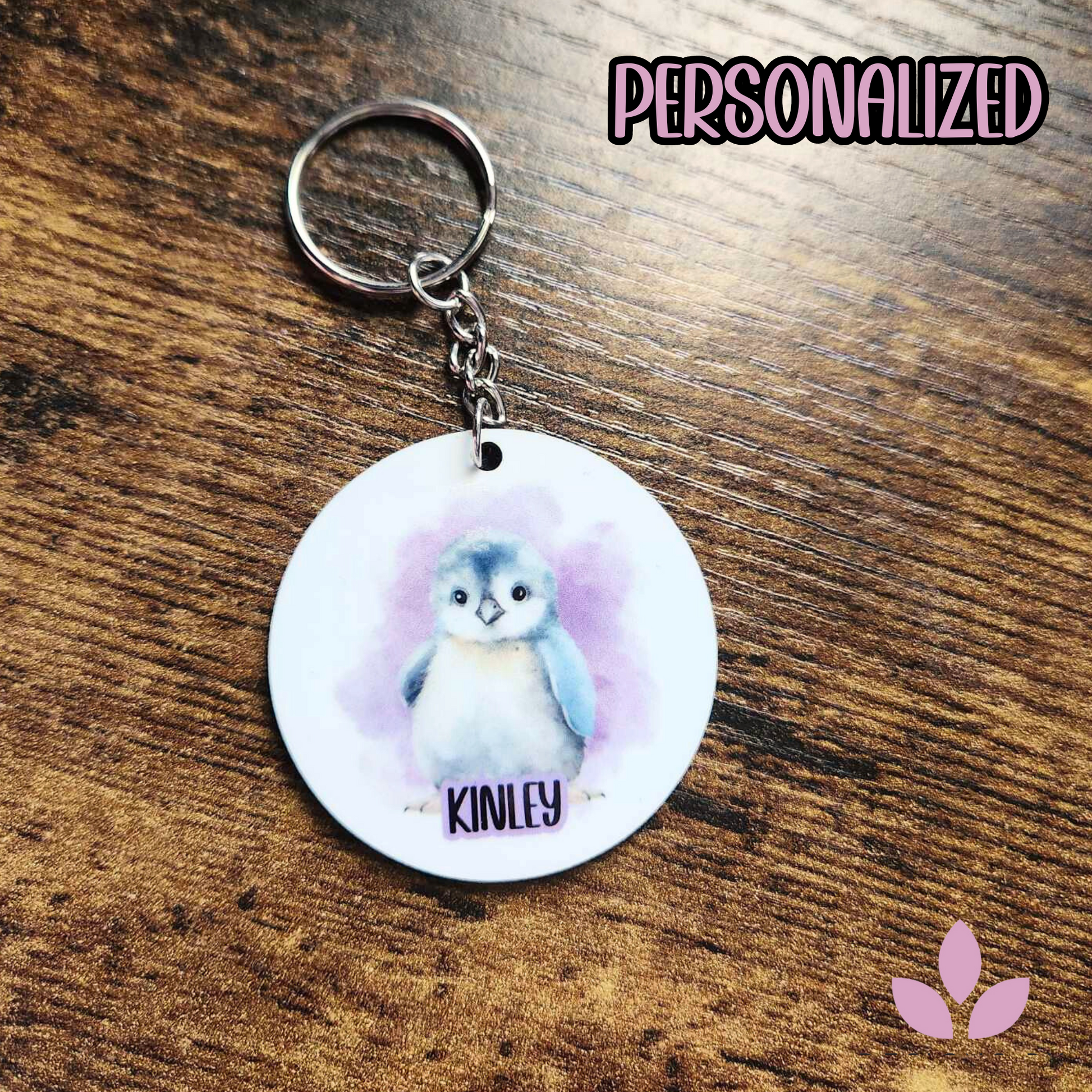 Personalized Purple Penguin Keychain - Designs by Tangsley