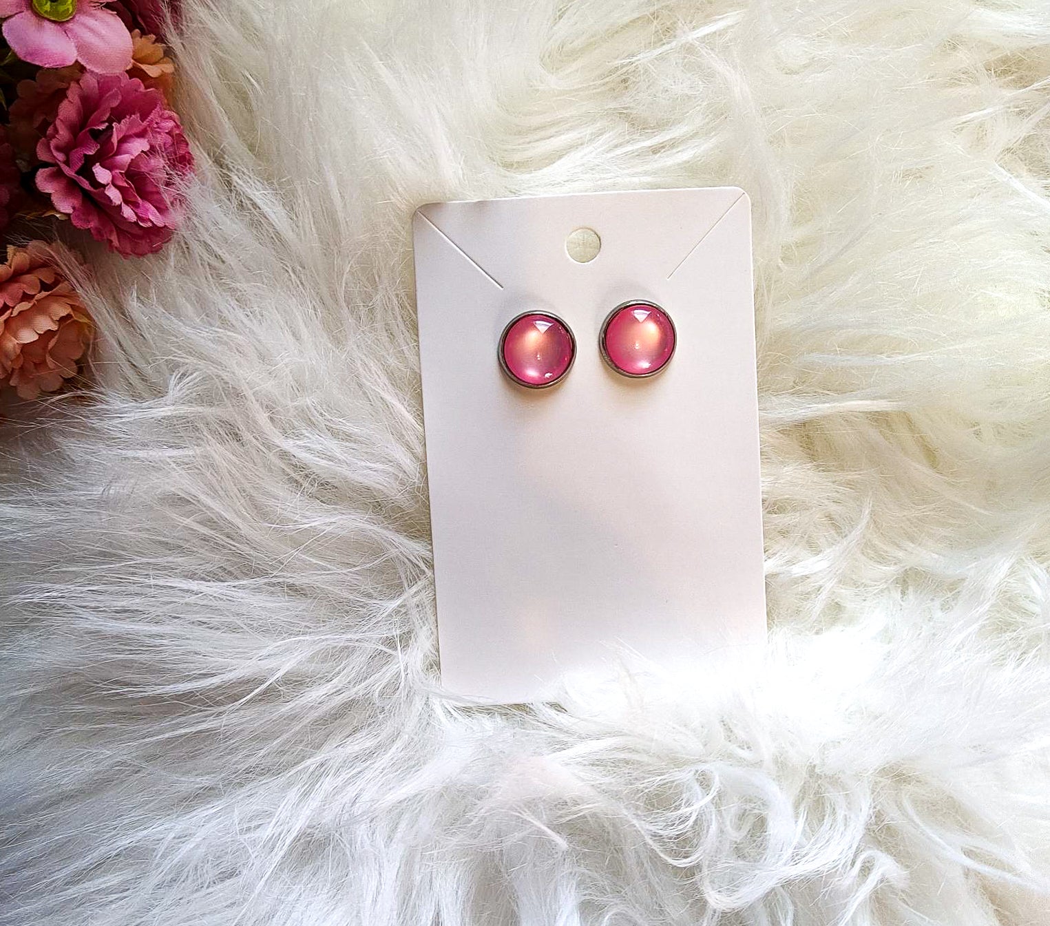 Pink cabochon stud earrings - Designs by Tangsley