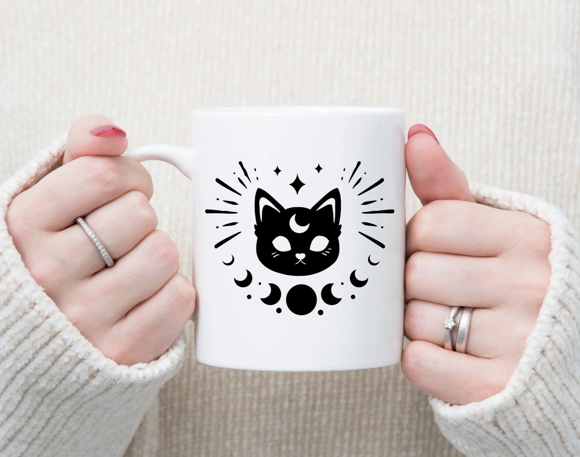 Moon phase celestial cat coffee mug - Designs by Tangsley