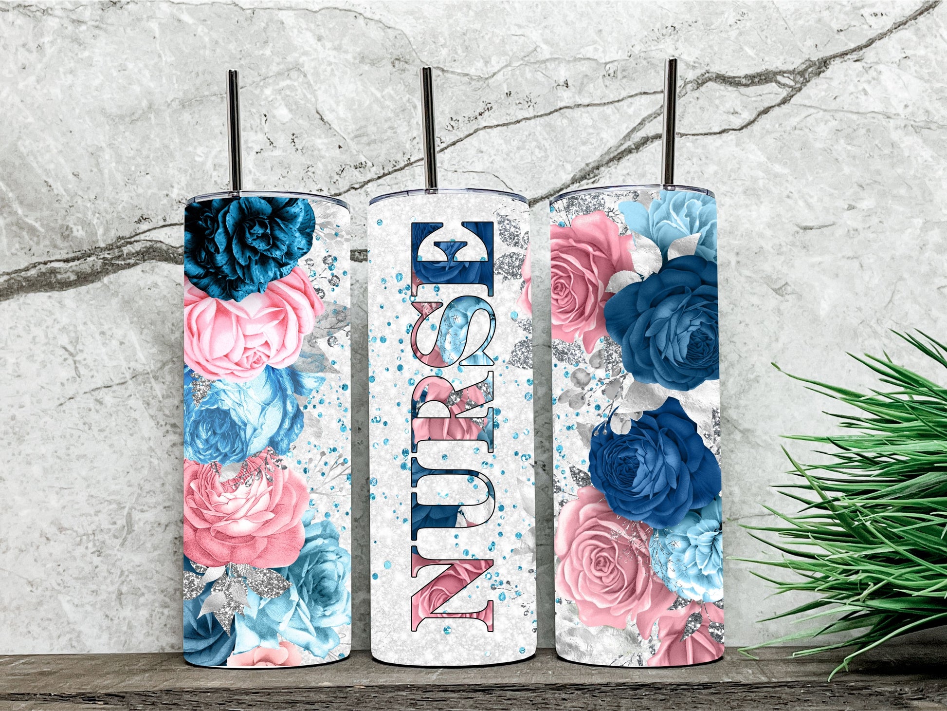 Floral nurse tumbler - Designs by Tangsley