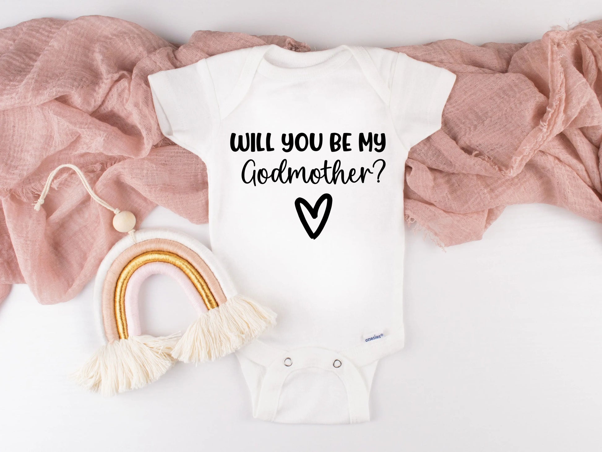 Will You Be My Godmother Baby Bodysuit – Handmade Baby Gift Canada - Designs by Tangsley