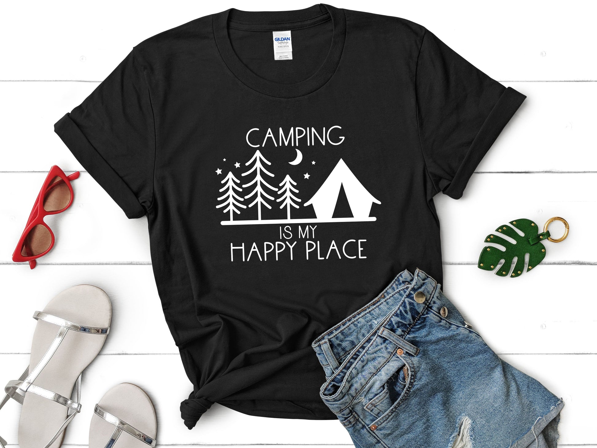 Camping is my happy place unisex t-shirt - Designs by Tangsley