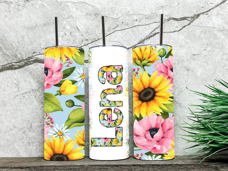 Floral 20 oz tumbler personalized with name - Designs by Tangsley