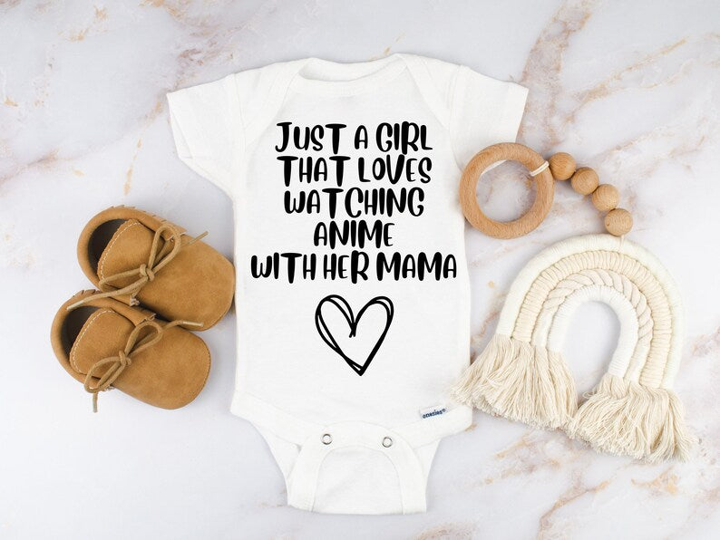 Just a girl who loves watching anime with her mama bodysuit - Designs by Tangsley