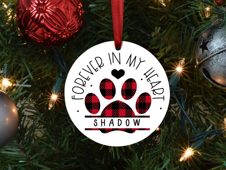 Forever in my heart pet memorial Christmas ornament Red - Designs by Tangsley
