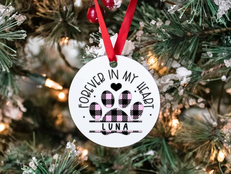 Forever in my heart pet memorial Christmas ornament Pink - Designs by Tangsley