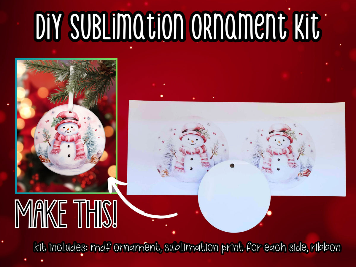 DIY Sublimation Ornament kit - Pink Snowman Design - Designs by Tangsley