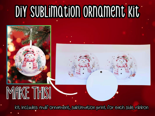 DIY Sublimation Ornament kit - Pink Snowman Design