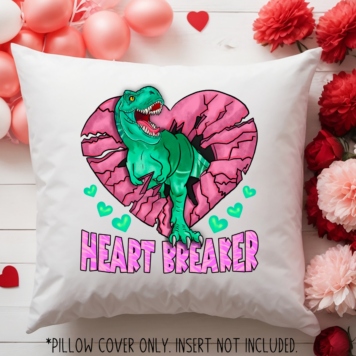 Heart Breaker dinosaur 15x15 pillow cover - Designs by Tangsley