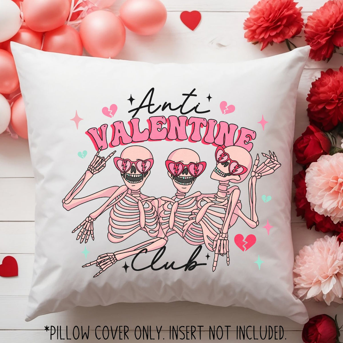 Anti Valentine's Day Skeleton - 15x15 pillow cover - Designs by Tangsley