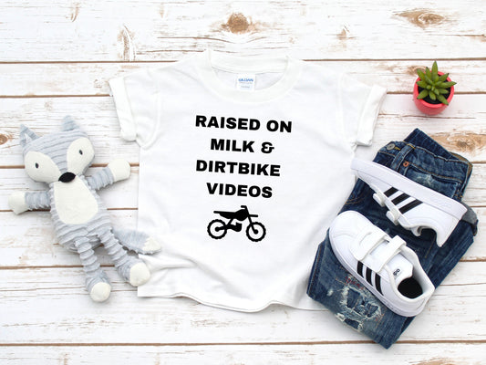 Raised on milk & dirtbike videos t-shirt for kids