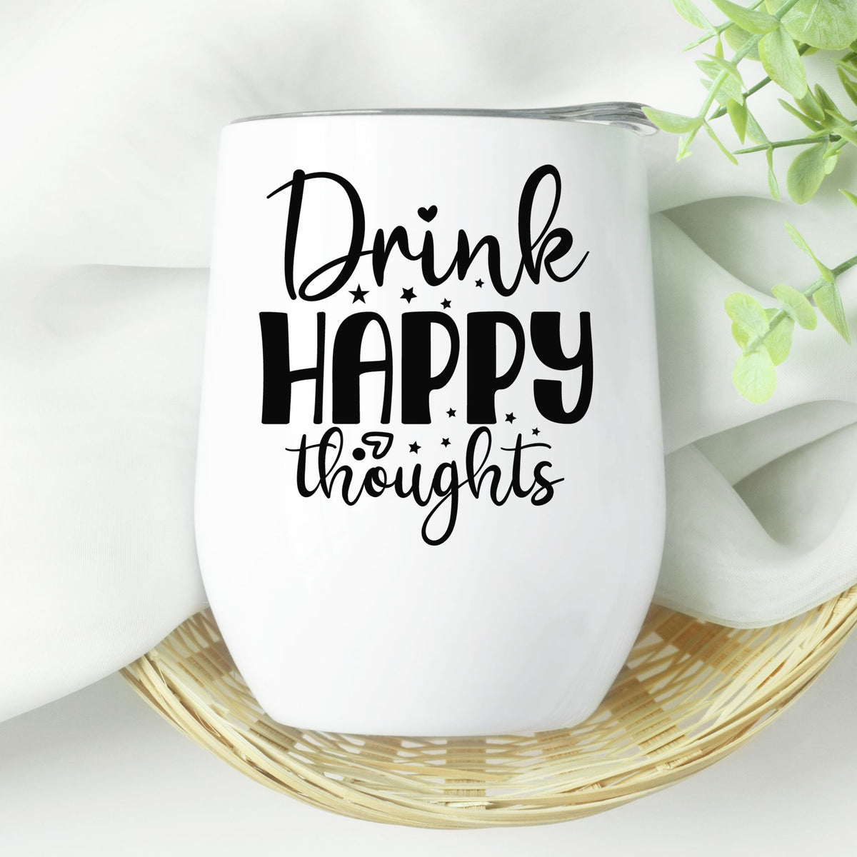Drink happy thoughts 12 oz wine tumbler - Designs by Tangsley