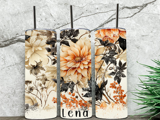 Personalized fall floral tumbler