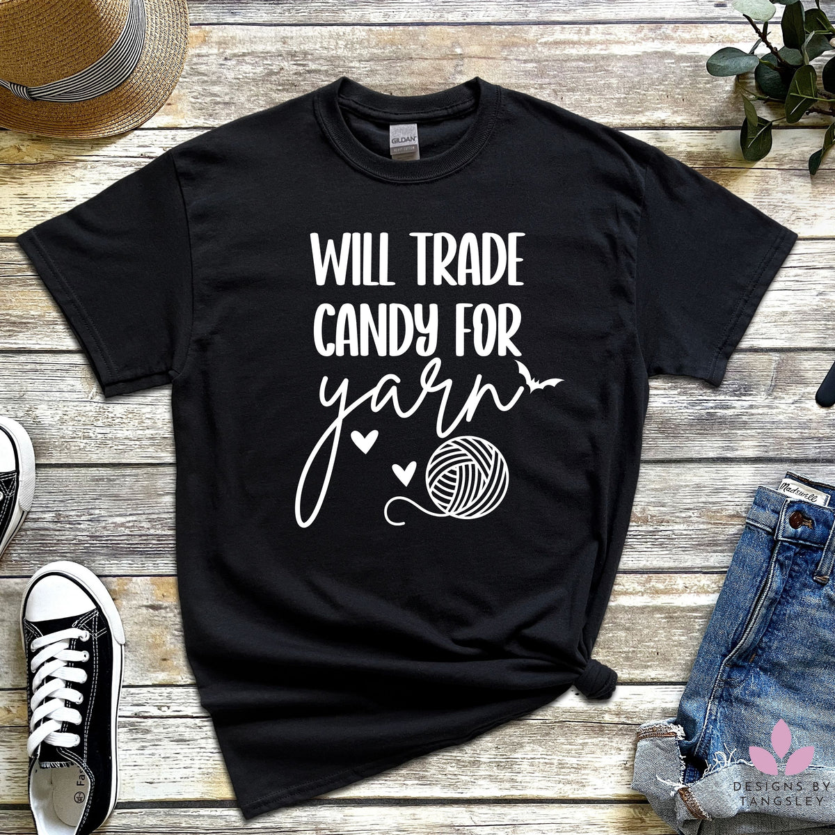 Will Trade Candy For Yarn Unisex T-shirt - Designs by Tangsley