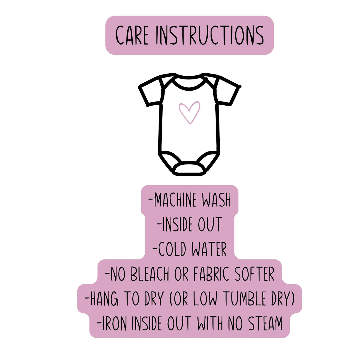 100 % cotton care instructions for baby bodysuits by designs by tangsley