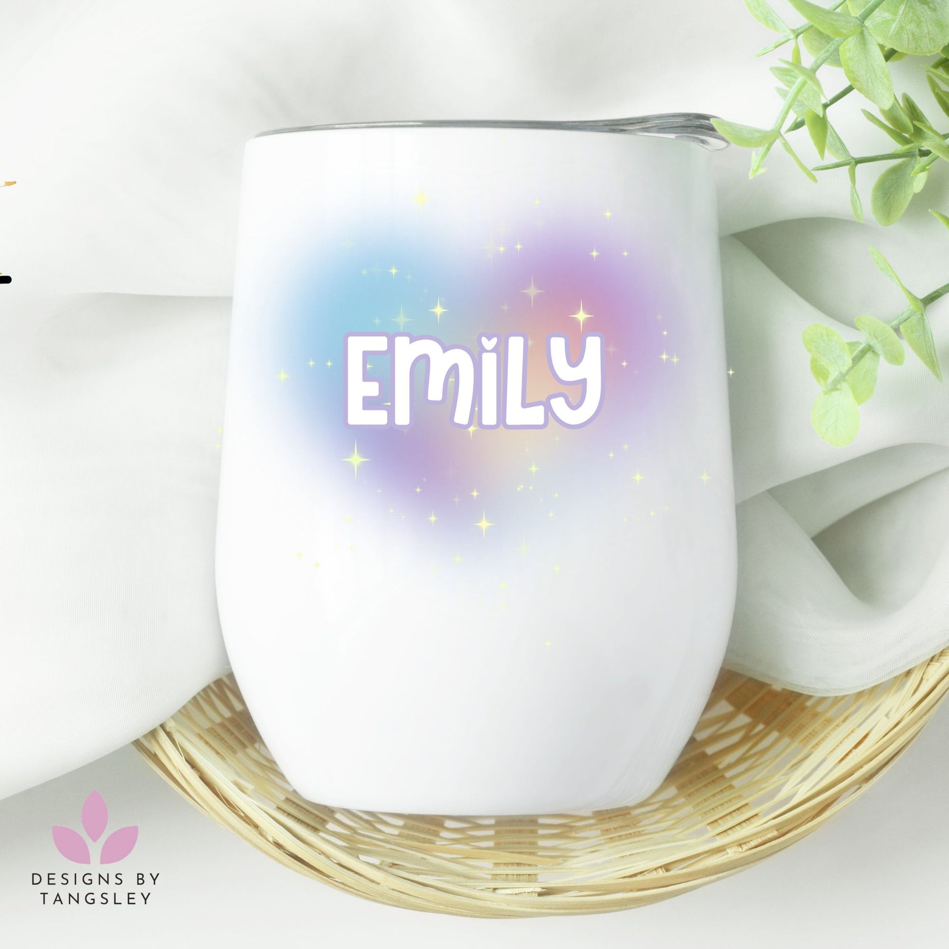 Personalized Pastel Valentine's Day 12oz Wine Tumbler - Designs by Tangsley