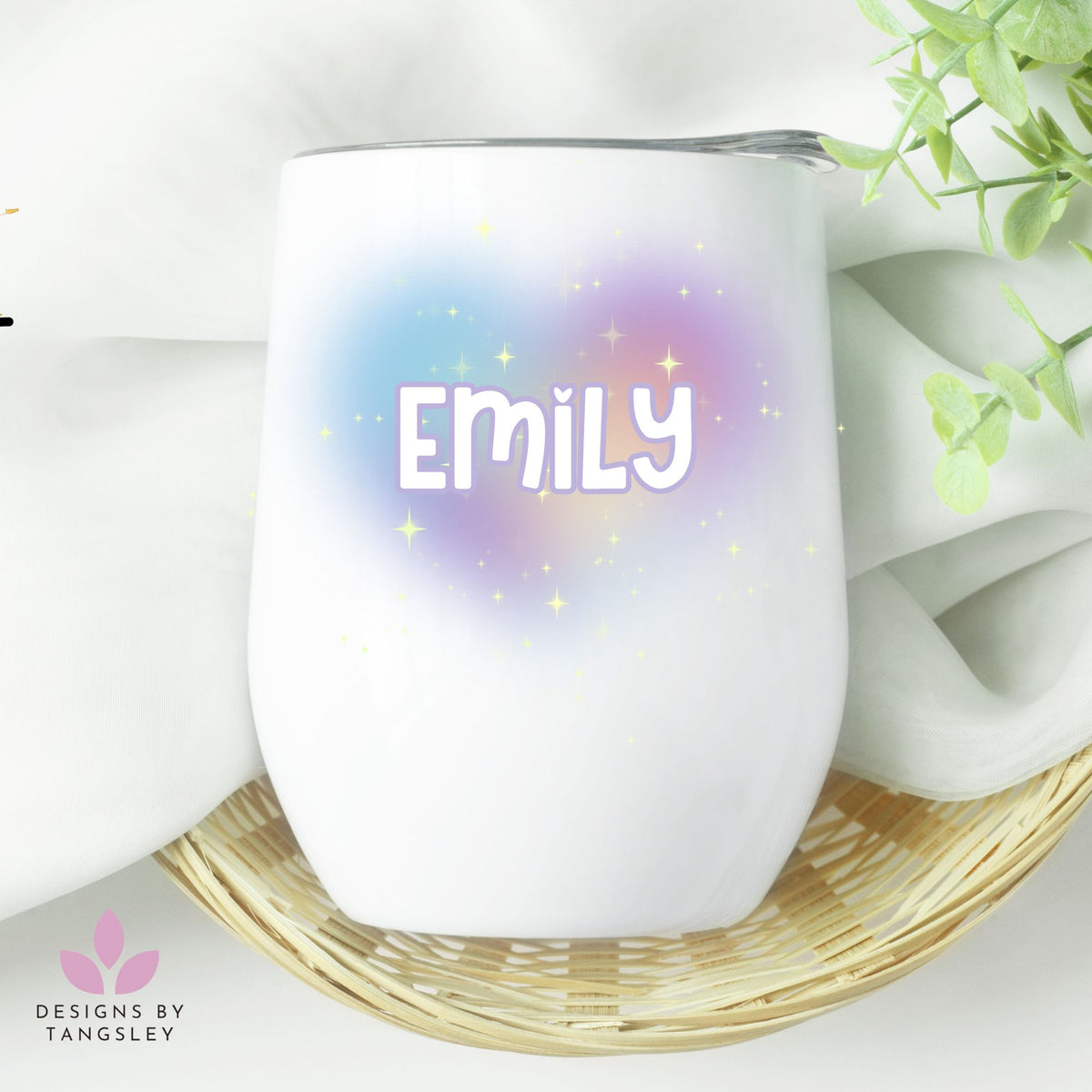 Personalized Pastel Valentine's Day 12oz Wine Tumbler - Designs by Tangsley