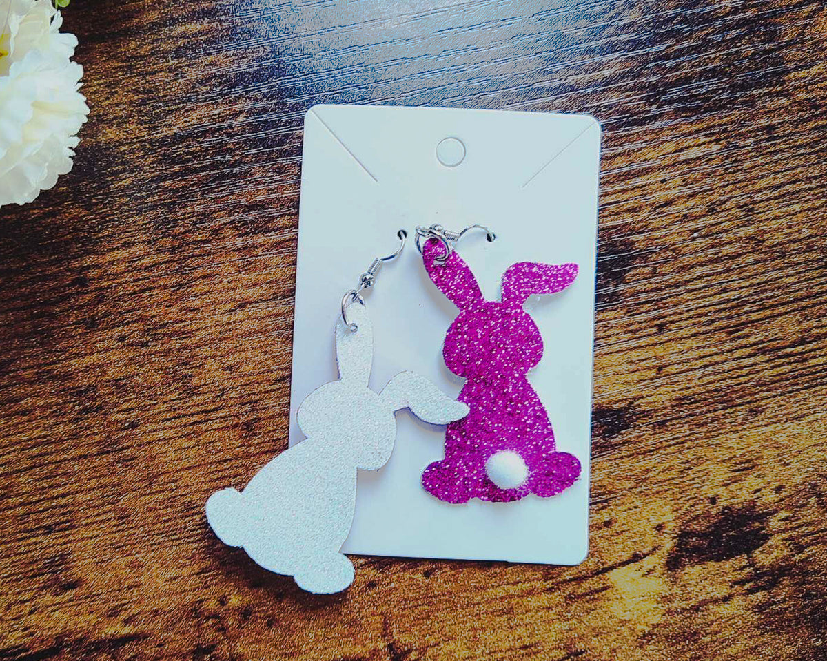 Easter bunny earrings with pompom tail - Designs by Tangsley