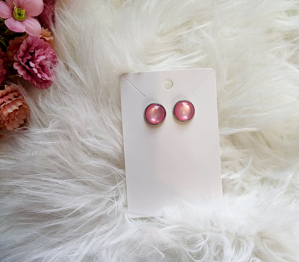 Pink cabochon stud earrings - Designs by Tangsley