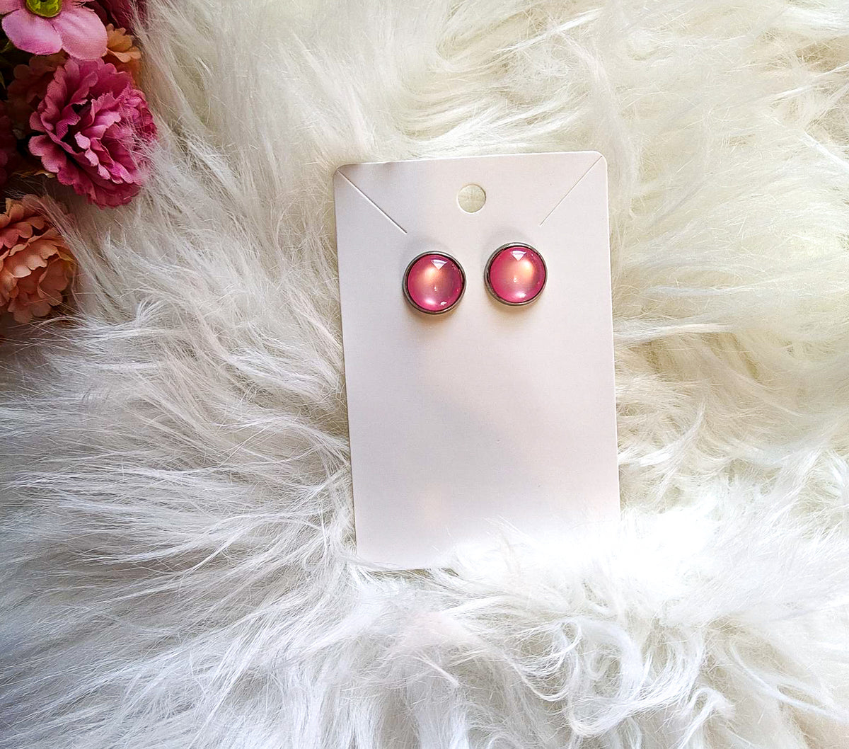 Pink cabochon stud earrings - Designs by Tangsley