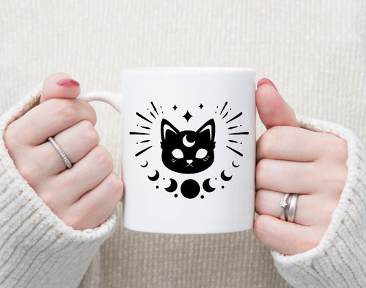 Moon phase celestial cat coffee mug