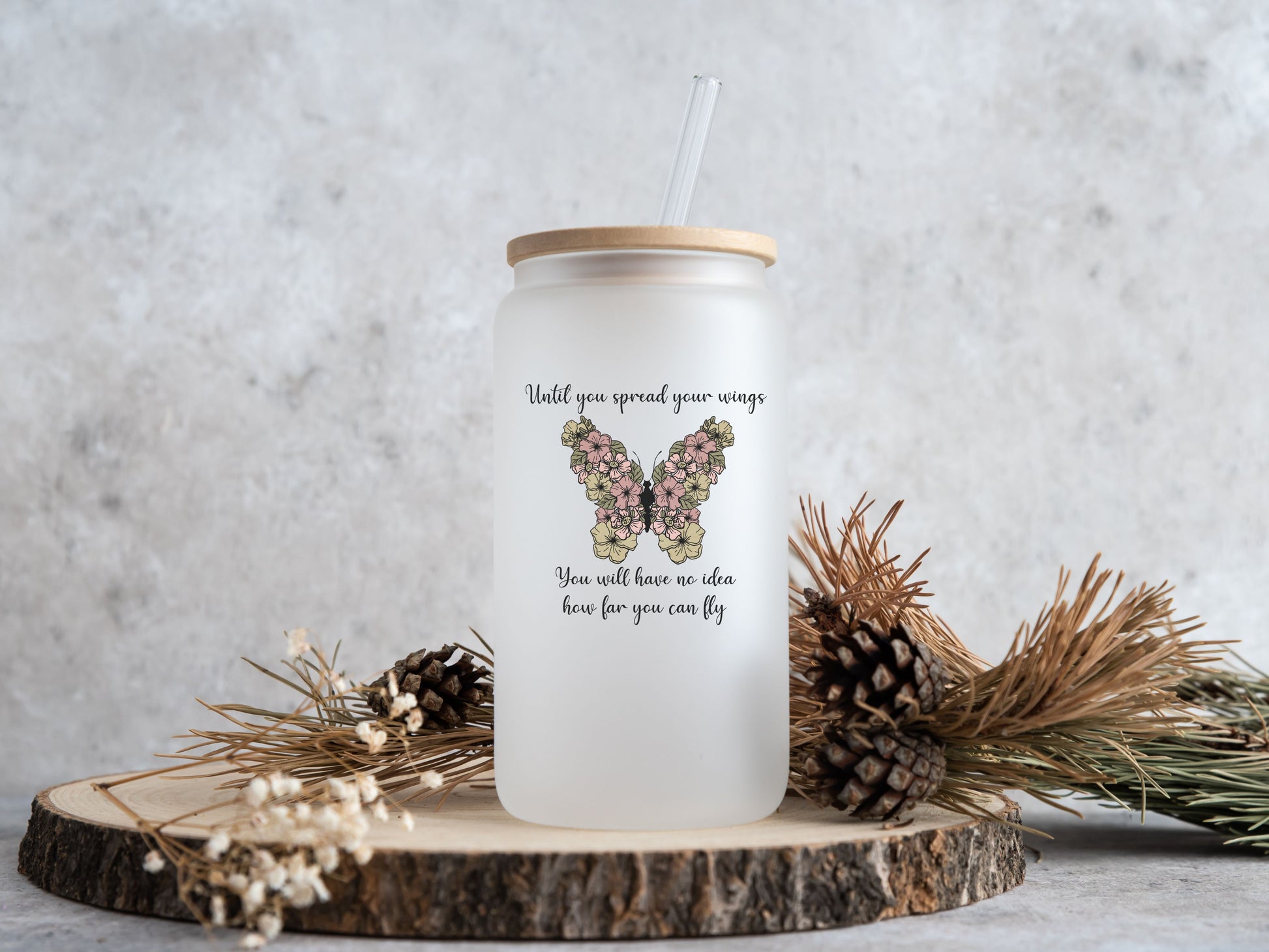 Spread your wings frosted glass beer can tumbler - Designs by Tangsley