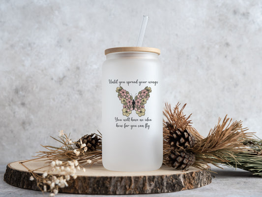 Spread your wings frosted glass beer can tumbler