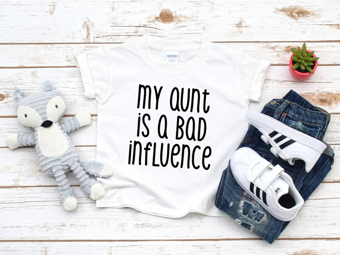 My aunt is a bad influence kids t-shirt