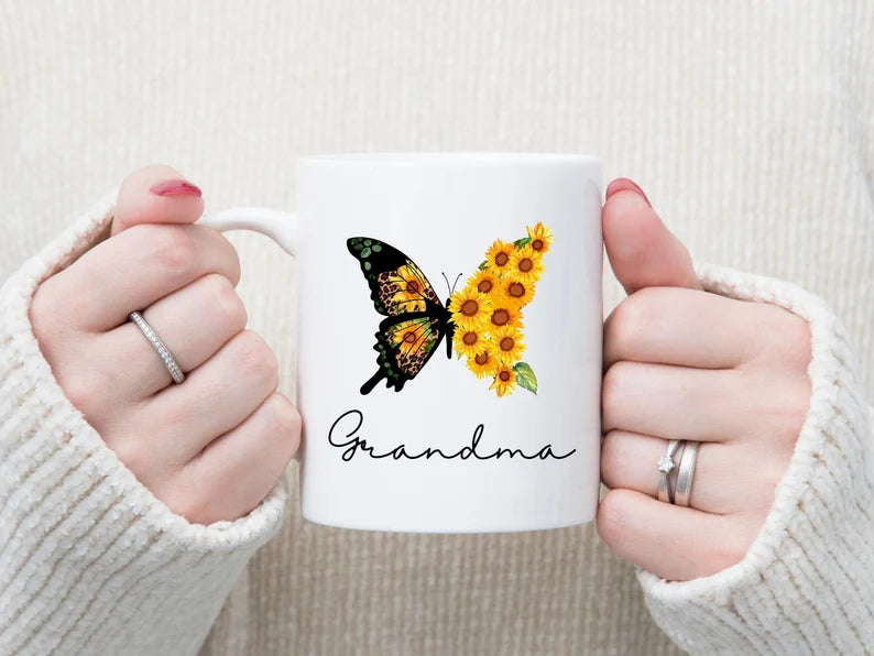 Grandma coffee mug with sunflower butterfly - Designs by Tangsley