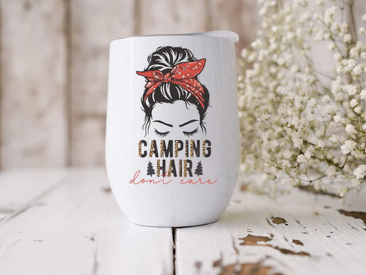 Camping hair don't care sassy wine tumbler