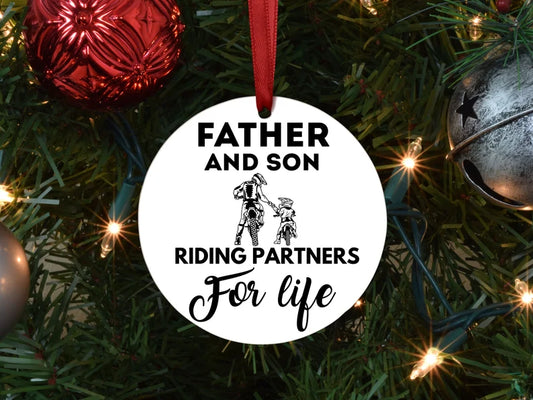 Father and son riding partners for life Christmas ornament